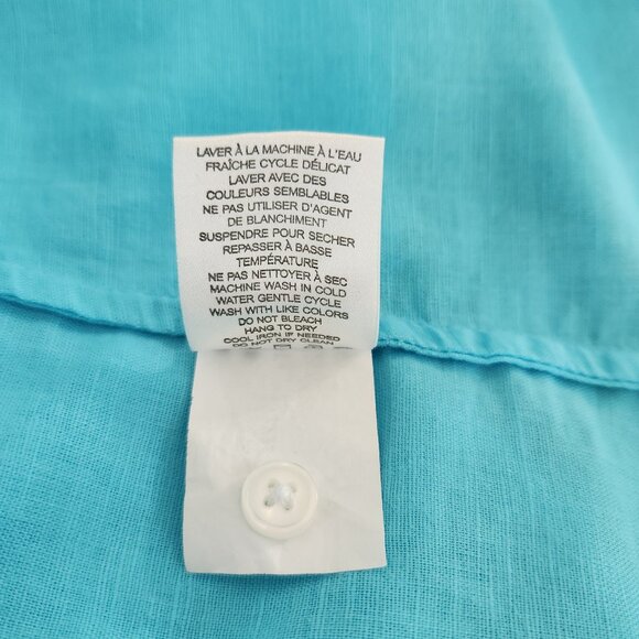 Saint Tropez West Size 1X Blue Linen Blend 3/4 Roll Tab Sleeve Top Blouse - Picture 6 of 7
